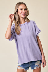 Lavender Exposed Seam Short Sleeve Maternity Top