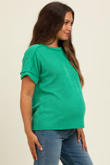 Green Exposed Seam Short Sleeve Maternity Top