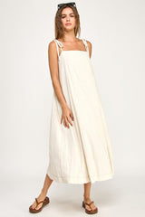 Ivory Shoulder Tie Midi Dress