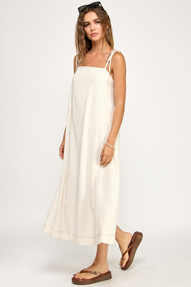 Ivory Shoulder Tie Midi Dress