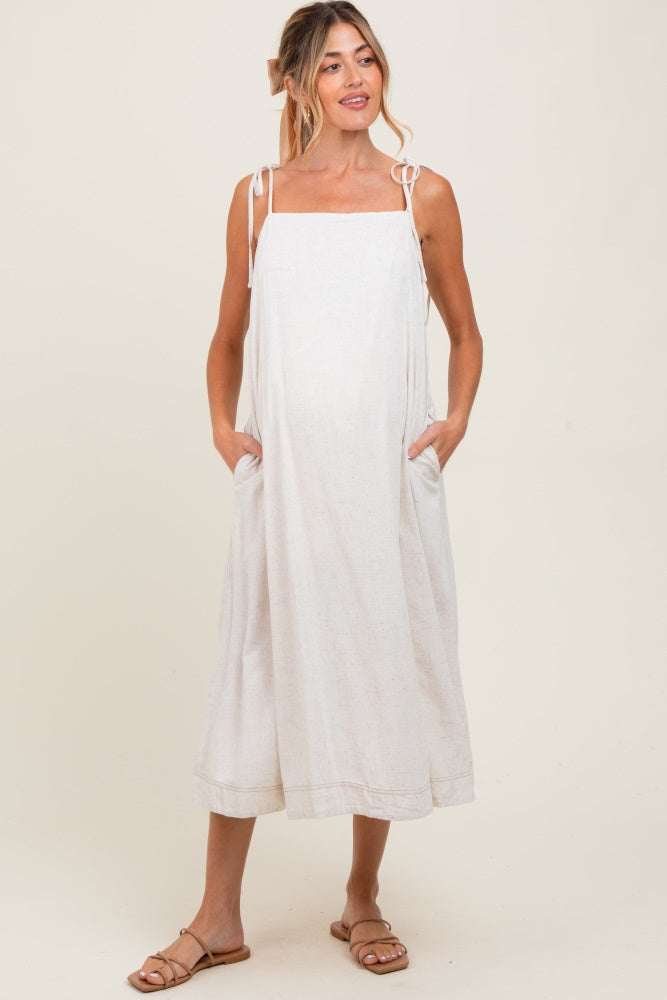 Ivory Shoulder Tie Maternity Midi Dress