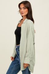 Light Olive Striped Oversized Button Down Shirt