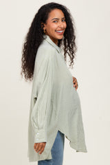 Light Olive Striped Oversized Maternity Button Down Shirt