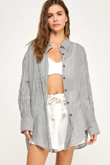 Black Checker Plaid Oversized Button Down Shirt