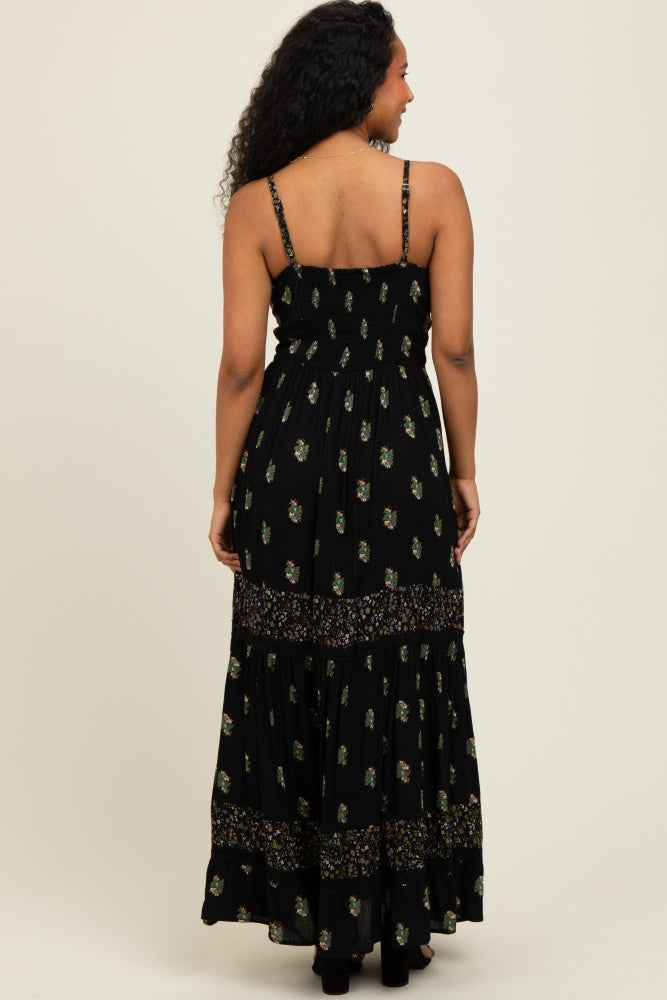 Black Printed Twist Front Cutout Maxi Dress