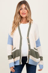 Cream Chunky Knit Colorblock Button-Up Maternity Cardigan