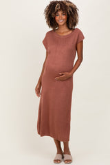 Rust Short Sleeve Maternity Maxi Sweater Dress