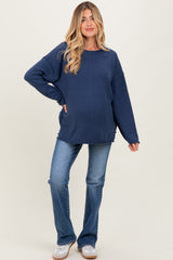 Navy Oversized Exposed Seam Maternity Sweater