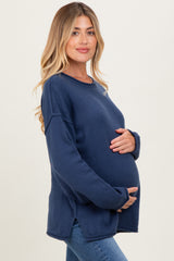 Navy Oversized Exposed Seam Maternity Sweater