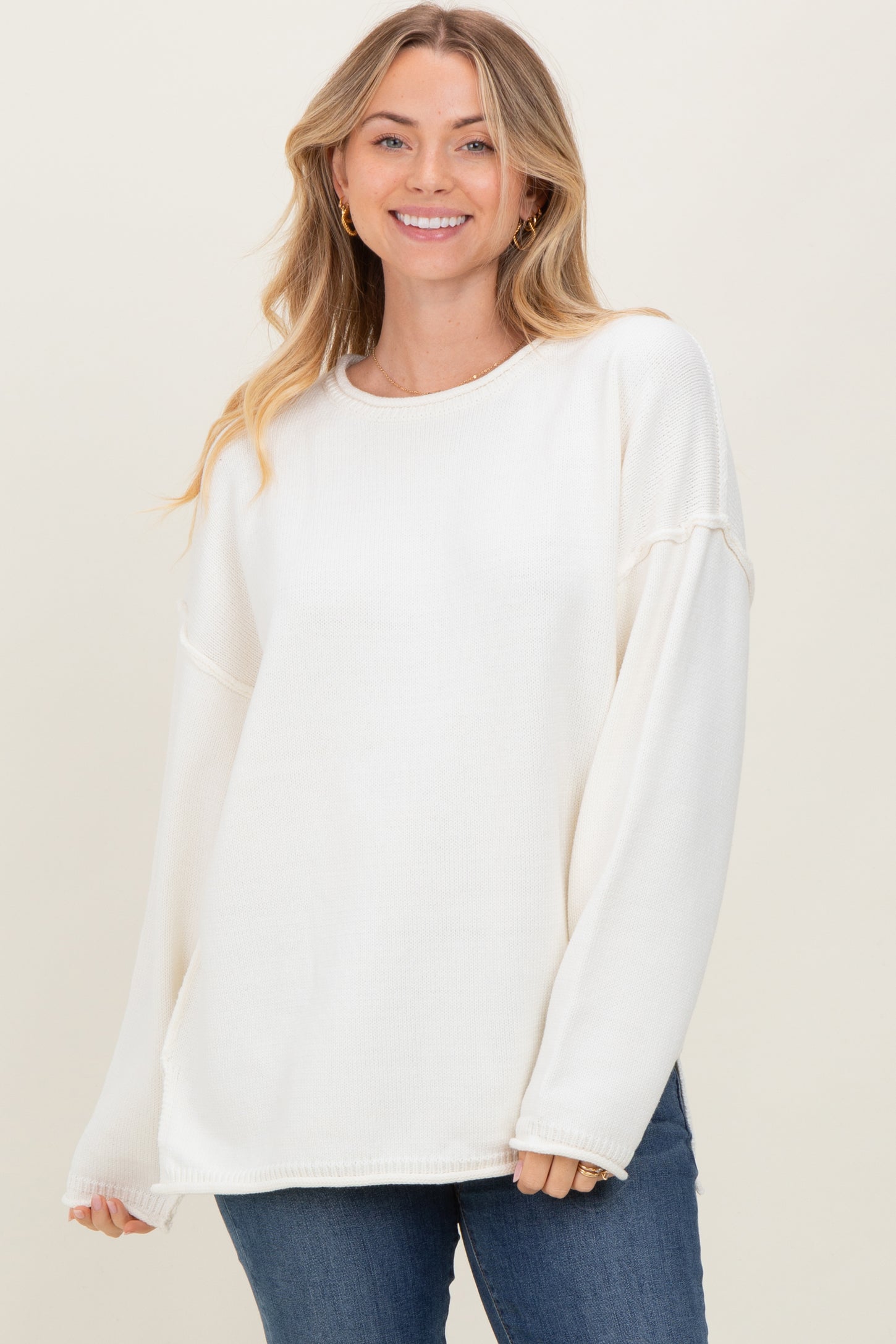 Ivory Oversized Exposed Seam Sweater