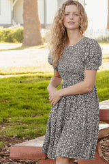 Black Floral Puff Sleeve Smocked Maternity Dress