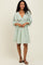 Sage Striped Balloon Sleeve V-Neck Dress