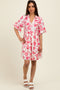 Red Floral V-Neck Crochet Trim Dress