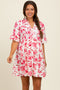 Red Floral V-Neck Crochet Trim Maternity Dress