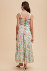 Multi Color Smocked Cotton Floral Sleeveless Maxi Dress