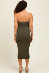 Olive Fitted Tube Knit Maternity Midi Dress