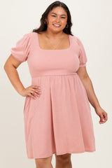 Rose Puff Rib Plus Babydoll Dress