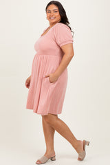 Rose Puff Rib Plus Babydoll Dress