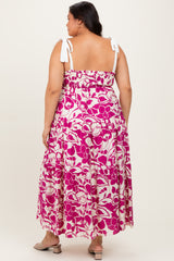 Fuchsia Floral Print Smocked Plus Maxi Dress