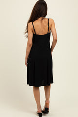 Black Ribbed Sleeveless Skater Dress