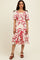 Fuchsia Floral Smocked Flutter Sleeve Midi Dress
