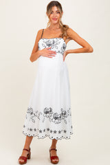 Ivory/Black Floral Embroidered Maternity Maxi Dress
