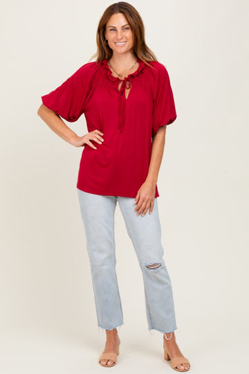 Burgundy  Half Balloon Sleeve Top