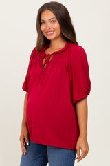 Burgundy  Half Balloon Sleeve Maternity Top