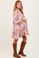 Apricot/Red Multi Floral Paisley Print Half Buttoned Maternity Shirt Dress