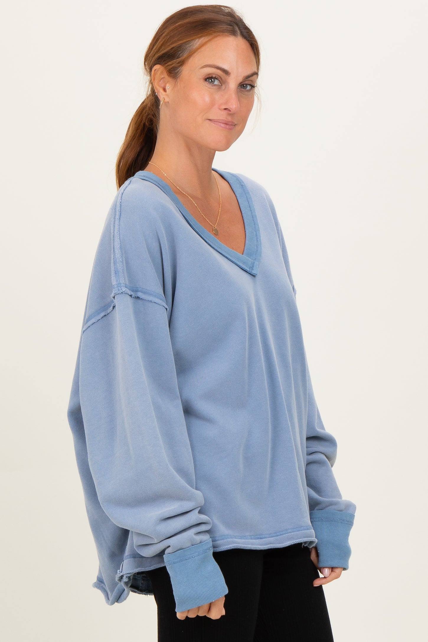 Blue Mineral Washed French Terry Oversized Sweatshirt