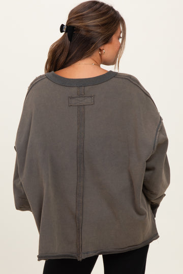 Charcoal Mineral Washed French Terry Oversized Maternity Sweatshirt