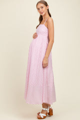 Light Pink Spaghetti Strap Stripe Maternity Maxi Dress