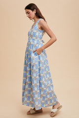 Light Blue Multi Cotton Patchwork Print Button Down Maxi