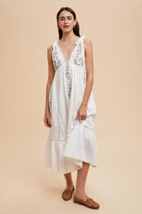 Ivory Embroidered Cotton Summer Maternity Maxi Dress