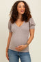 Mocha Textured Short Puff Sleeve Maternity Top