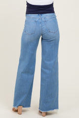 Medium Blue High Rise Frayed Hem Wide Leg Maternity Jeans