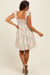 Pink Floral Print Smocked Back Maternity Dress