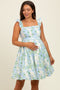 Blue Floral Print Smocked Back Maternity Dress