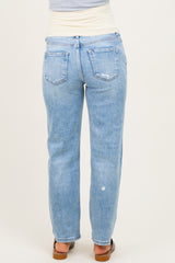 light blue maternity jeans with a stretchy waistband, shown from the back