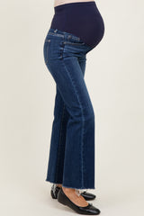 Dark High Rise Crop Straight Raw Cut Hem Maternity Jeans