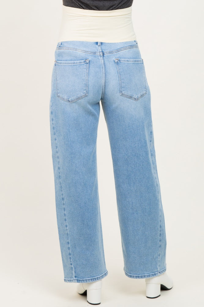 Light High Rise Crop Length Barrel Maternity Jeans