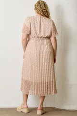 Cream Multi Printed Floral Waist Tie Plus Midi Dress