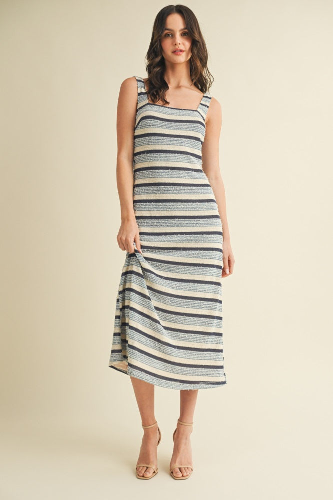 Denim Multi Square Neck Striped Sleeveless Dress