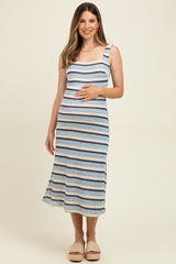 Denim Multi Square Neck Striped Sleeveless Maternity Dress