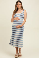 Denim Multi Square Neck Striped Sleeveless Maternity Dress