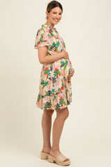 Cream V-Neck Flutter Short Sleeve Maternity Mini Dress