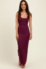Wine Scoop Neck Sleeveless Rayon Rib Maxi Knit Dress