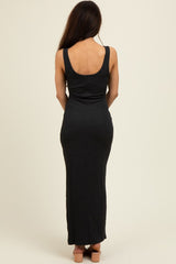 Charcoal Scoop Neck Sleeveless Rayon Rib Maxi Knit Dress