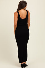 Black Scoop Neck Sleeveless Rayon Rib Maternity Maxi Knit Dress
