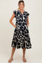 Black Print Tiered Layer Maternity Midi Dress